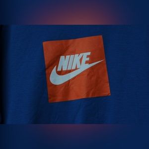Nike Men’s Blue Athletic Cut Long Sleeve T-Shirt w/ Orange Box Logo (Large)